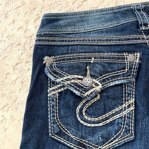 Silver  y2k Womens Shorts Size 4 27 Denim Blue Jean Cut Off Cuffed Western Flap - Picture 3 of 7